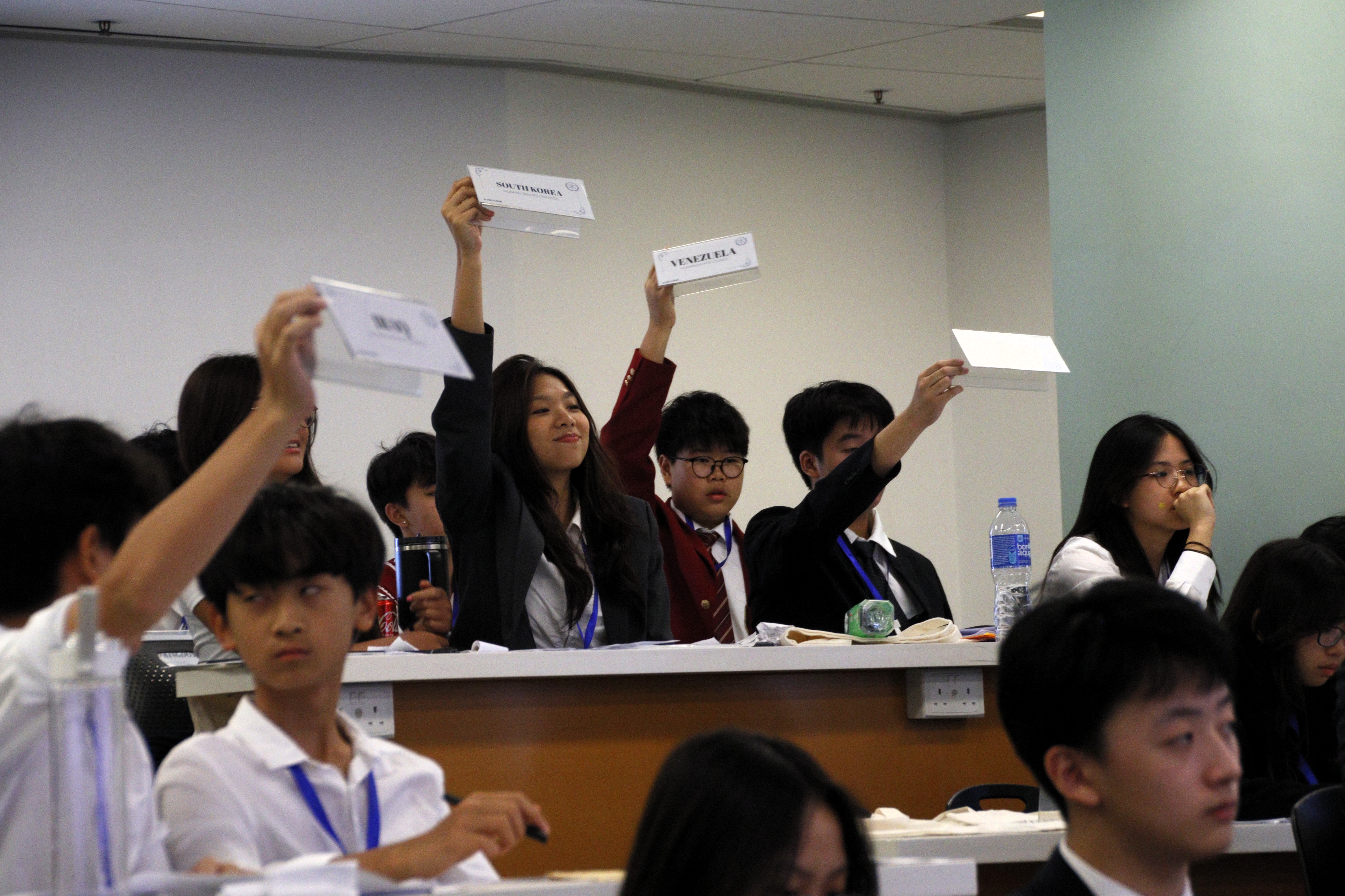 ICEMUN plenary session with secondary school delegates in Hong Kong
